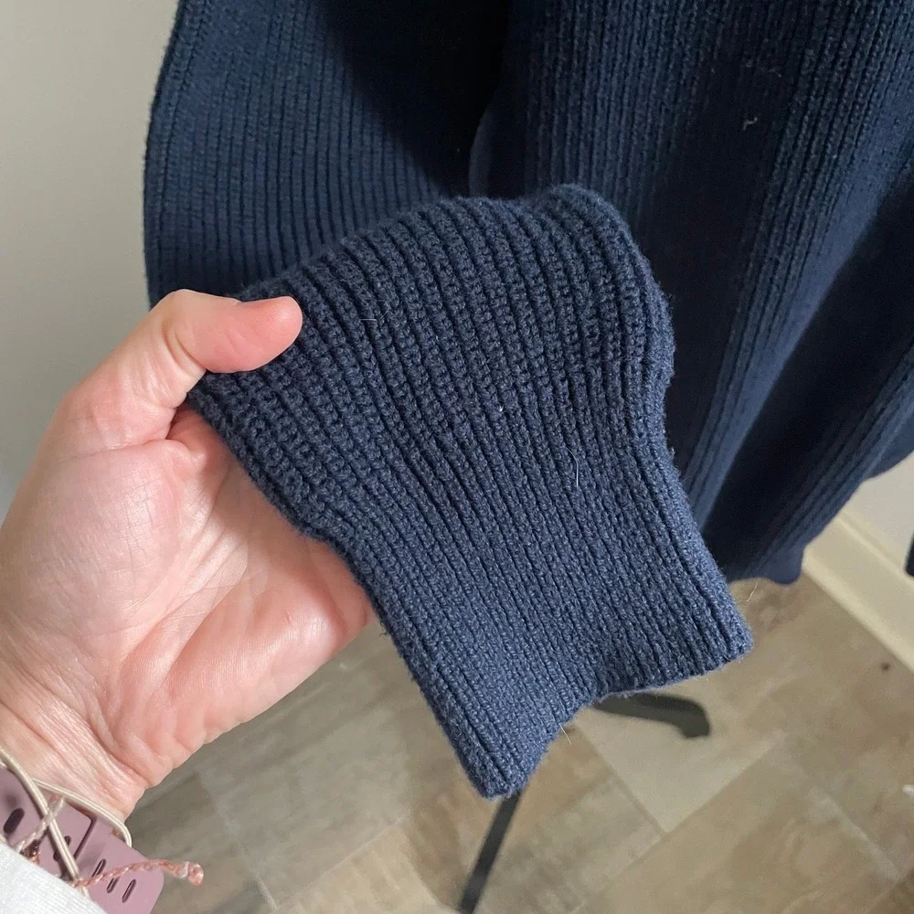 J.Crew Mens Knit Sweater Size XL Navy Blue Suede Preppy Old Money Fisherman